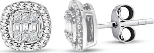 Modern Tasarım 0.24 Ct Baget Kare Tektaş Küpe
