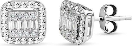 0.24 Ct Modern Tasarım Baget Kare Tektaş Küpe