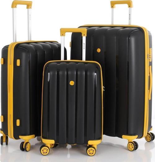 3lü Set Kırılmaz Silikon Seyahat Valizi Bavulu V305 Siyah Sarı