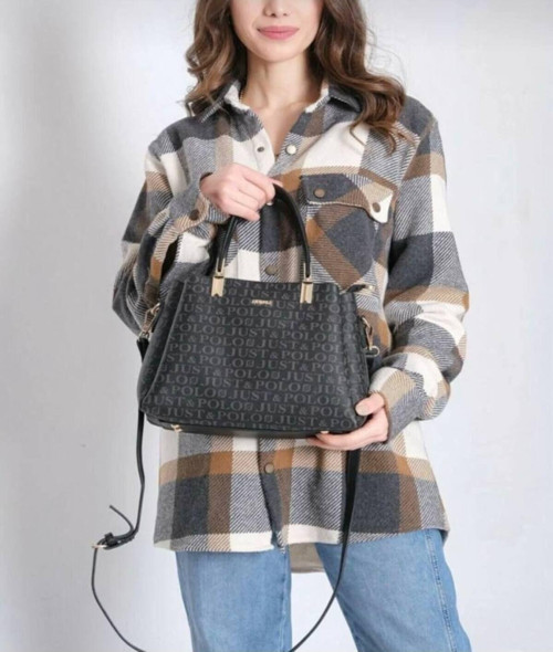 Justpolo Orijinal Monogram Baskılı Çanta Cüzdan Takımı Tyc00Et2120 Siyah