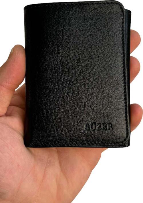 Siyah Hakiki Deri Dikey Model Mıknatıslı Erkek Cüzdan - SD3018