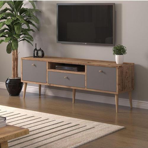 Beyza Ahşap Ayaklı 140 Cm Atlantik -Atrasit Tv Sehbası 140x35 cm