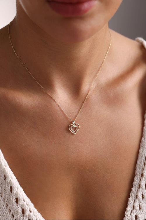 Beyaz Taşlı Double Heart Kalp Kolye