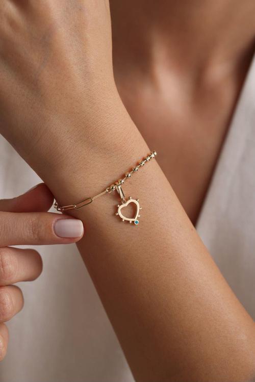 Mavi Mineli Kalp Charm Bileklik