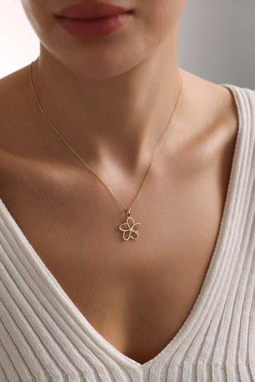 Tek Taşlı Çiçek Kolye 55 cm