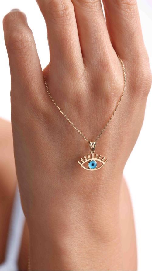 Nazar Boncuklu Kirpikli Göz Kolye 50 cm