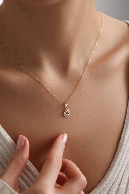 Taşlı Double Heart Kalp Kolye 45 cm