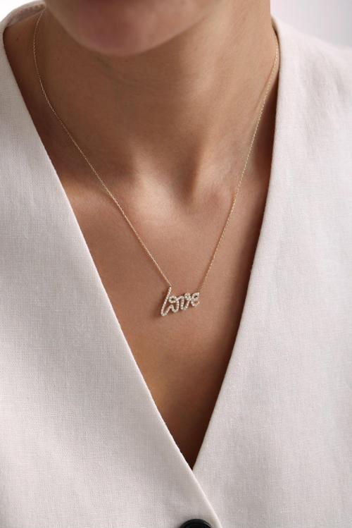 Taşlı Love Aşk Kolye