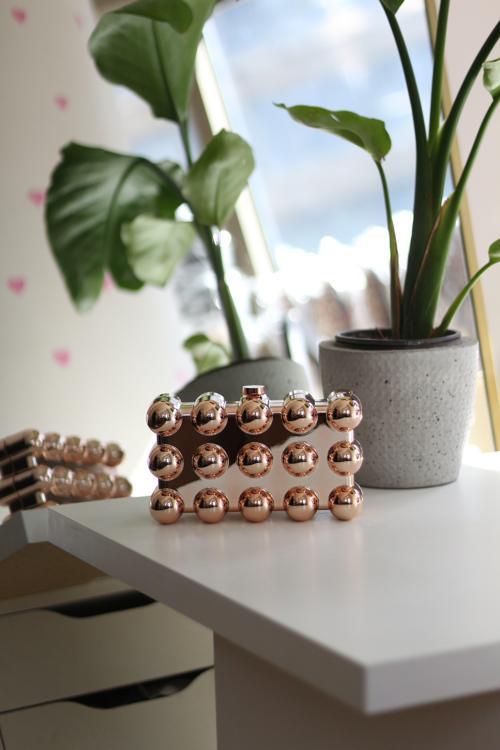 Rose Gold Baloncuk Desenli Mika Kaplama Abiye El Omuz Çantası