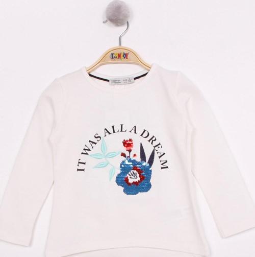 Toontoy Kız Çocuk Pullu Güllü Nakışlı T-Shirt