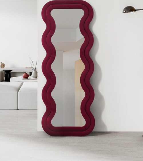 Mundo Dalgalı Boy Aynası Bordo, 170x65 Cm Duvar Boy Aynası