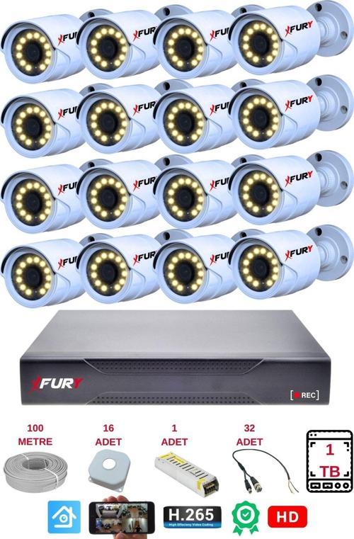 16 Lı Gece Renkli Görüş Güvenlik Kamerası Full Hd-Su Geçirmez Güvenlik Kamerası Seti 1TB