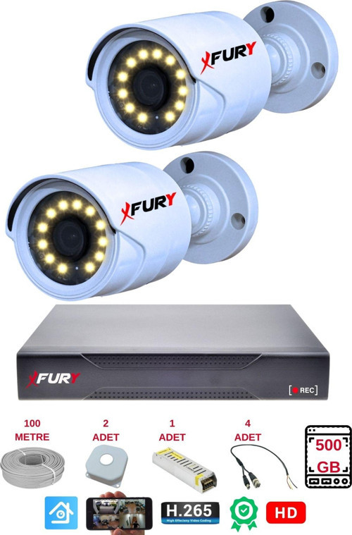 2 Li Gece Renkli Görüş Güvenlik Kamerası Full Hd-Su Geçirmez Güvenlik Kamerası Seti 500GB