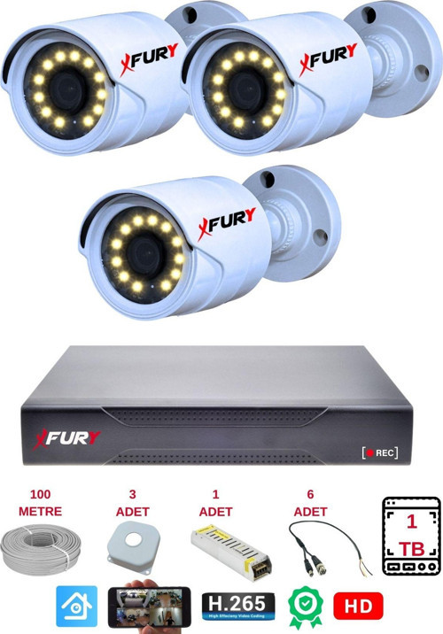 3 Lü Gece Renkli Görüş Güvenlik Kamerası Full Hd-Su Geçirmez Güvenlik Kamerası Seti 1TB