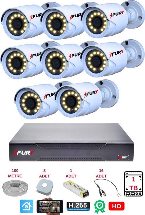 8 li Gece Renkli Görüş Güvenlik Kamerası Full HD-Su Geçirmez Güvenlik Kamerası Seti 1TB