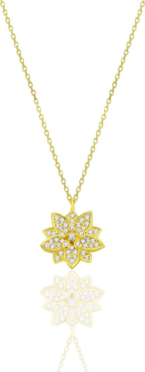 Gümüş altın yaldızlı zirkon taşlı lotus çiçeği kolye [barcode]