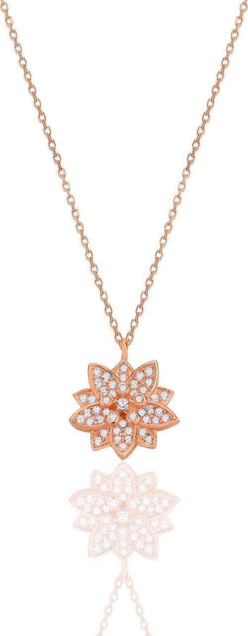 Gümüş rose zirkon taşlı lotus çiçeği kolye [barcode]