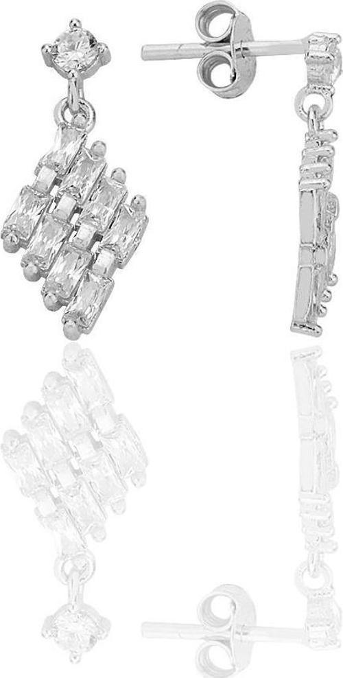 Gümüş rodyumlu baget kesim zirkon taşlı sallantılı küpe [barcode]