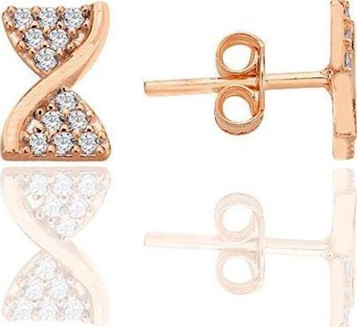 Gümüş rose zirkon taşlı fiyonk küpe [barcode]