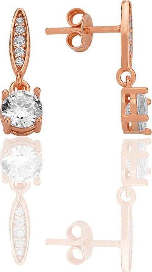 Gümüş rose zirkon taşlı sallantılı tektaş küpe [barcode]