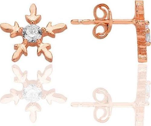 Gümüş rose zirkon tek taşlı buz kristali kar küpe [barcode]