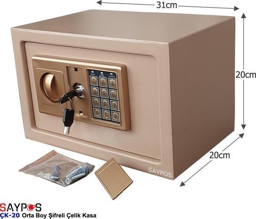 Şık Tasarımlı Orta Boy Şifreli Çelik Kasa, Elektronik Tuşlu Değerli Eşya ve Para Kasası 31x20x20cm