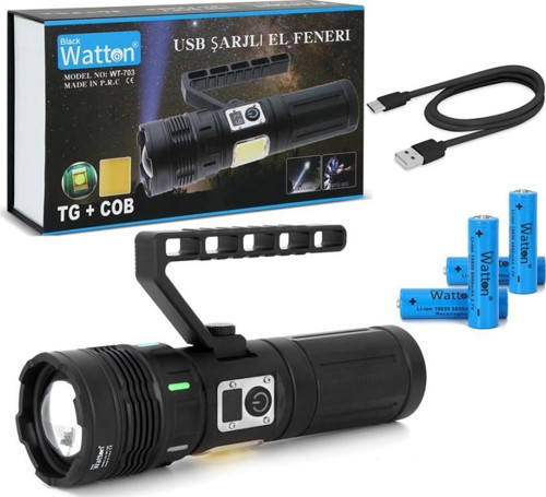 15.000 LÜMEN TG+COB LED ŞARJLI EL FENERİ WATTON WT-703