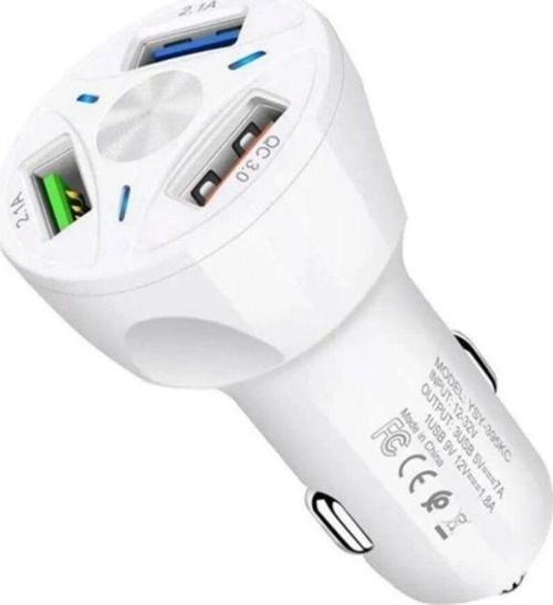 Oto 3 Usb Qualcomm Quick Qc 3.0 7A Hızlı Araç Şarj Aleti Cihazı - Beyaz