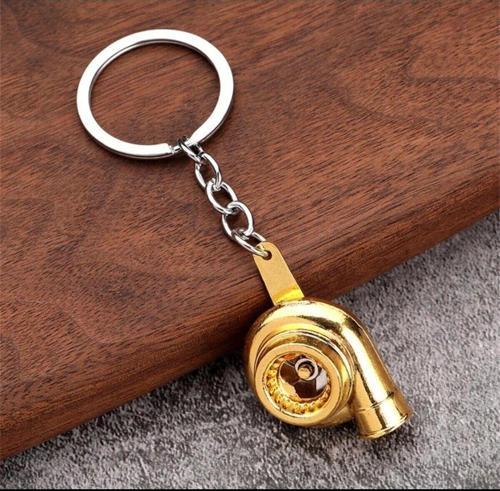 Oto Turbo Tasarımlı Anahtarlık-Metalik Krom Gold Renk