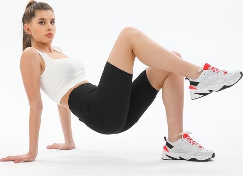 Yüksek Bel Toparlayıcı Kısa Şort Spor Fitilli Biker Tayt