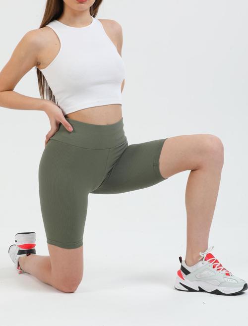 Yüksek Bel Toparlayıcı Kısa Şort Spor Fitilli Biker Tayt