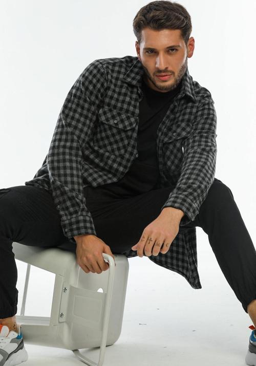 Çift Cep Kapaklı Oversize Kareli Kalın Ekose Oduncu Erkek Gömlek Ceket Shacket