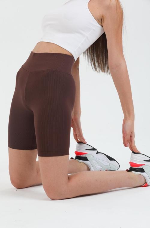 Yüksek Bel Toparlayıcı Kısa Şort Spor Fitilli Biker Tayt