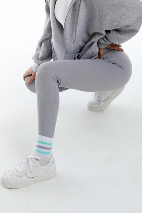 Yüksek Bel, Fitilli, Toparlayıcı interlok Beli Lastikli Örme Kadın Tayt