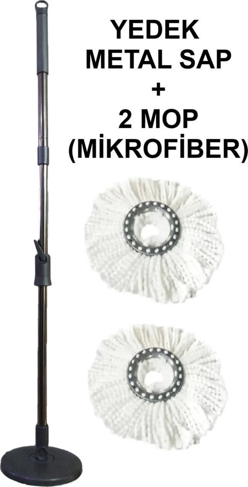 Tüm Temizlik Seti Kovalarına Uyumlu Metal Yedek Sap 2 Mop Döner Setlere Uyumlu Mikrofiber Mop Başlık