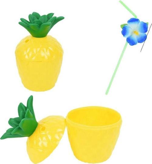 Ananas Hawaii Luau Aloha Pipetli İçecek Kabı Bardak 10x13 cm 1 Adet