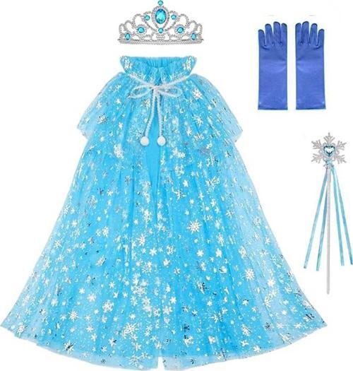 Frozen Elsa Pelerin Taç Asa ve Eldiven Seti 80 cm