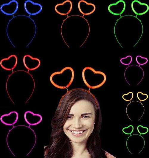 Glow Stick Karanlıkta Yanan Fosforlu Kalp Taç 12 Adet