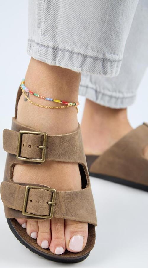 (Anjelic Eskitme ) Kadın Hakiki Deri Çift Tokalı Vizon Terlik