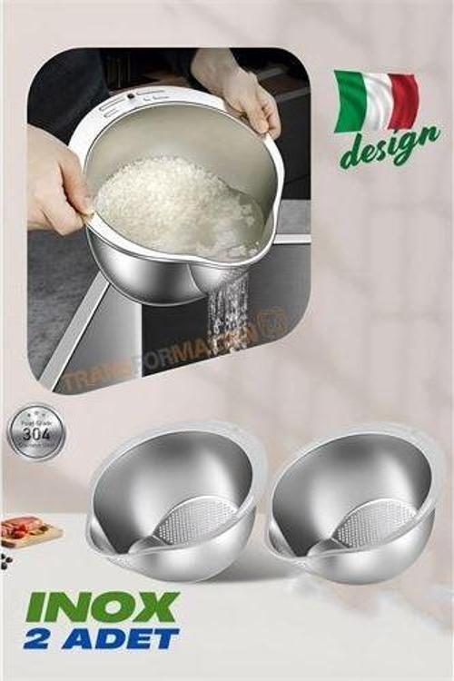 Inox Süzgeç Pirinç Makarna Salata Süzgeci 304 Paslanmaz Çelik 2 ADET
