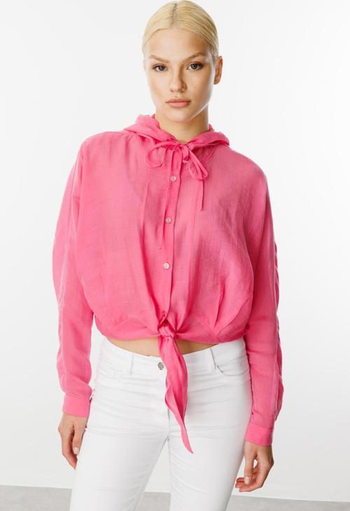 Kadın Kapüşonlu Düğüm Detaylı Bluz 3048 Pink