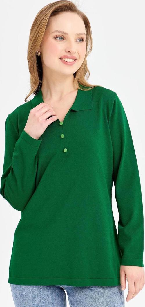 Kadın Polo Yaka İnce Triko Bluz 23355 Yeşil