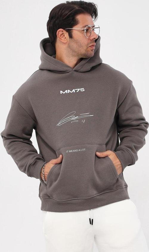 Kapüşonlu Içi Polar Mm75 Baskılı Füme Oversize Hoodie Sweatshirt
