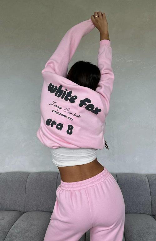 White Fox Pembe Kadın Era 8 Lounge Essentials Yazılı Kapüşonlu Oversize Hoodie