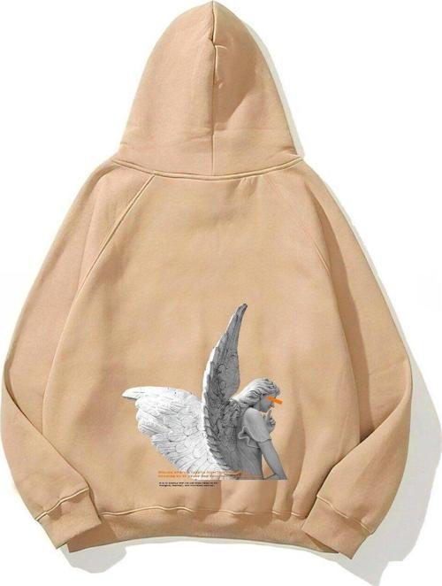 Kapüşonlu Içi Polar Art Work Heykel Baskılı Bej Unisex Hoodie Sweatshirt