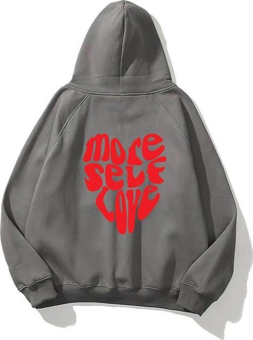 Kapüşonlu Içi Polar More Self Love Baskılı Füme Unisex Hoodie Sweatshirt