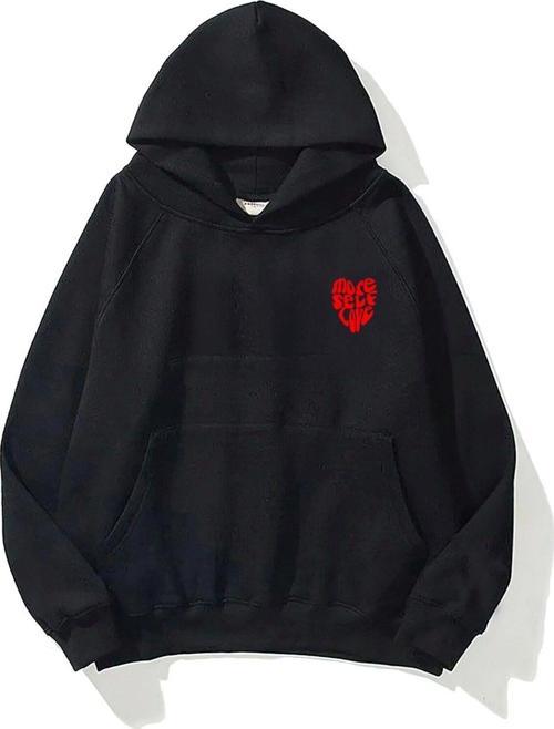 Kapüşonlu Içi Polar More Self Love Baskılı Siyah Unisex Sweatshirt