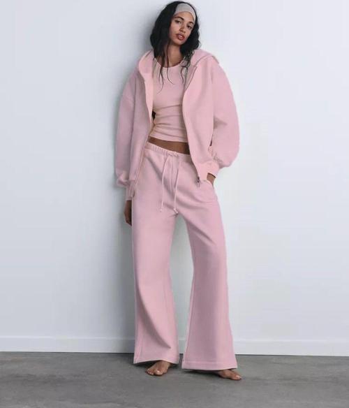 İçi Polar Oversize Kesim Kapüşonlu Pembe Eşofman Takımı