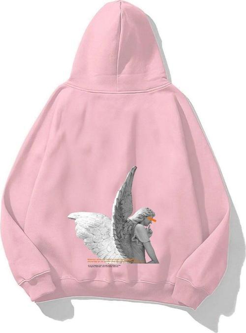 Kapüşonlu Içi Polar Art Work Heykel Baskılı Pembe Unisex Hoodie Sweatshirt