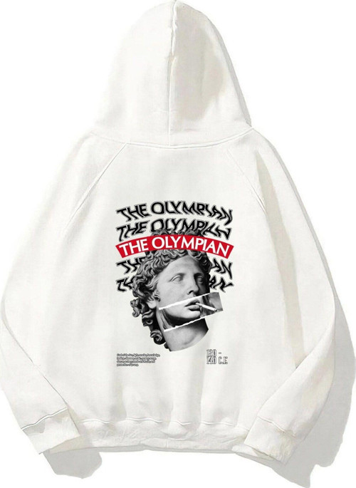 Kapüşonlu Içi Polar The Olympian Baskılı Beyaz Unisex Hoodie Sweatshirt